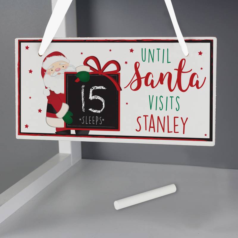 Personalised Santa Christmas Chalk Countdown Wooden Sign