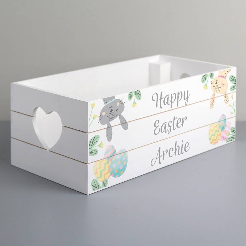 Personalised Easter White Wooden Crate